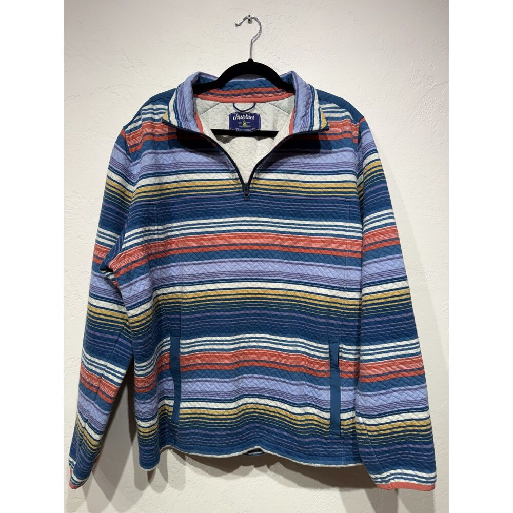 Chubbies "Even Keel" Quilted Quarter Zip Stripe Sweatshirt Men's L